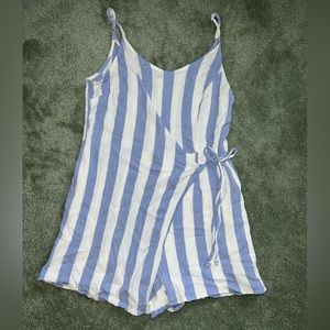 Striped waist tie romper